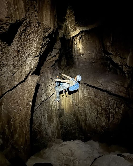 Rope work in a cave